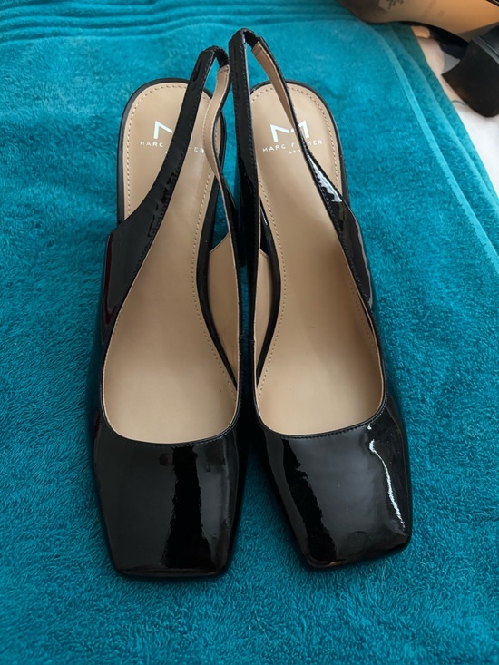 Marc Fisher Shoes - Marc Fisher Black Patent Slingback Square-Toe Pumps